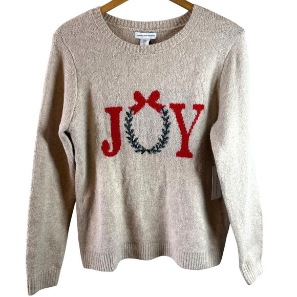 Cupcakes & Cashmere Beige JOY Christmas Wreath Holiday Sweater Size M - Picture 2 of 6